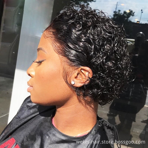 Pixie Cut Wig Human Hair Preplucked Short Curly Bob Wigs For Women Bouncy Water Wave Curly 100% Human Hair Wig